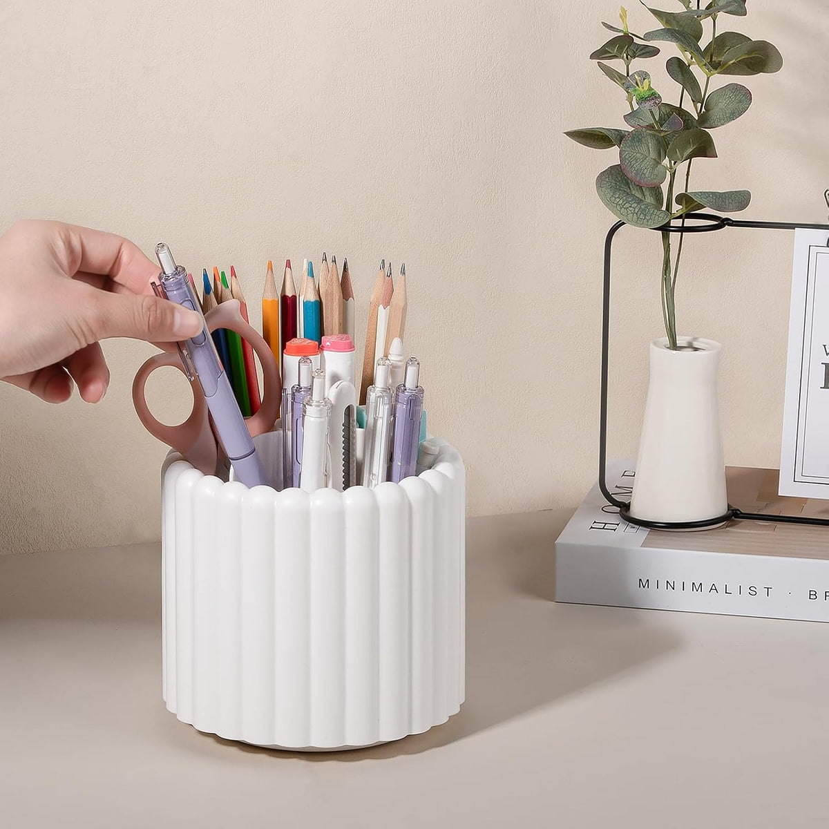 Anyoifax Rotating Pen Holder for Desk Removable Pencil Cup, Small White