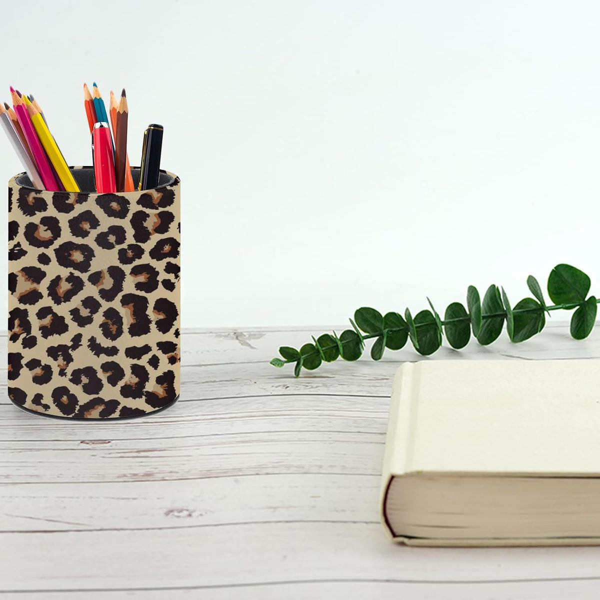 Leopard Print Pen Holder Pencil Cup for Desk Organizer
