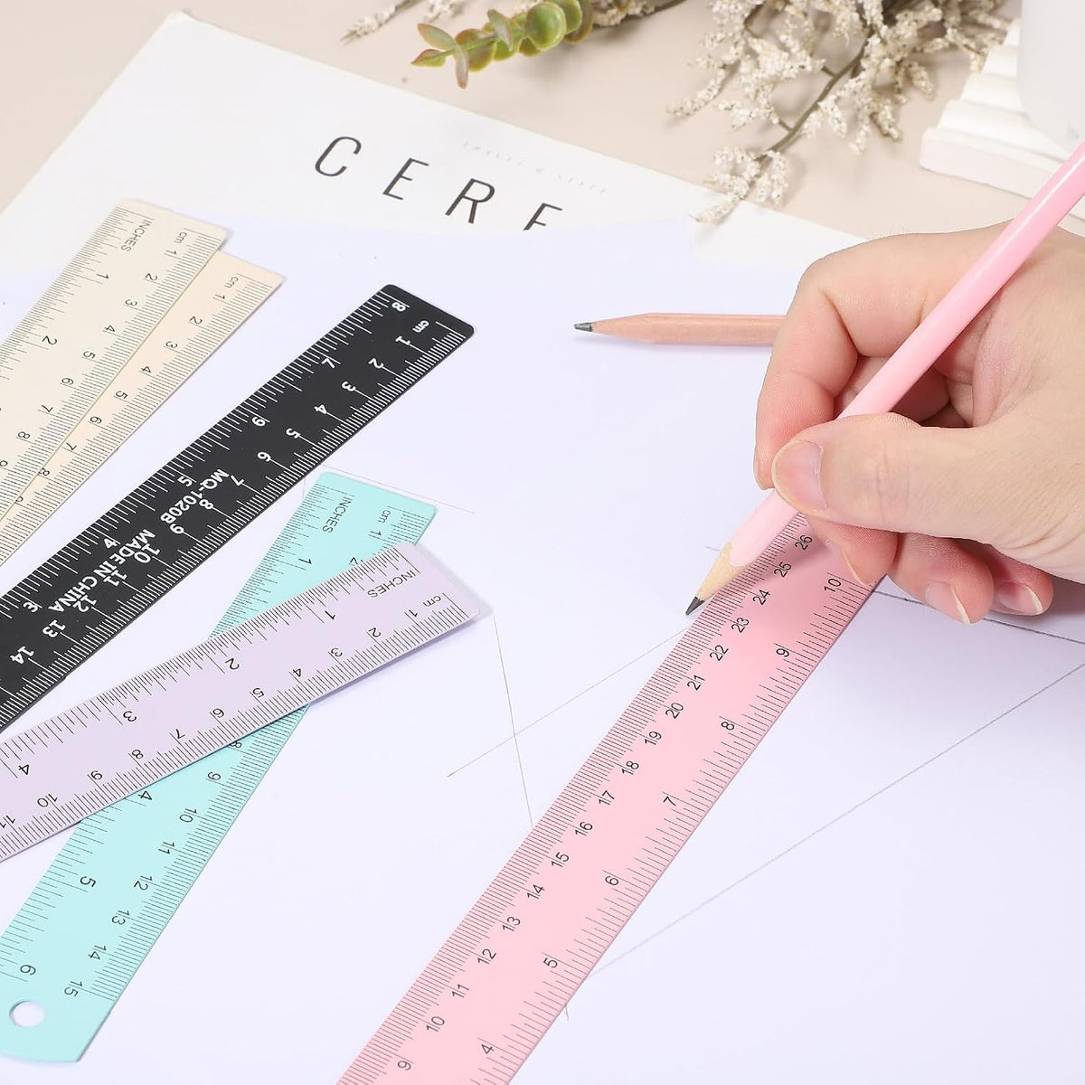 PATIKIL 30cm/12 inch Metal Ruler, Aluminum Alloy Metric Ruler with Inches and Centimeters Precision Measuring for Office Engineering Drafting, Purple