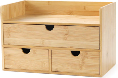 Bamboo Desk Organizer with Drawers, 3-Drawer Desktop Storage Box