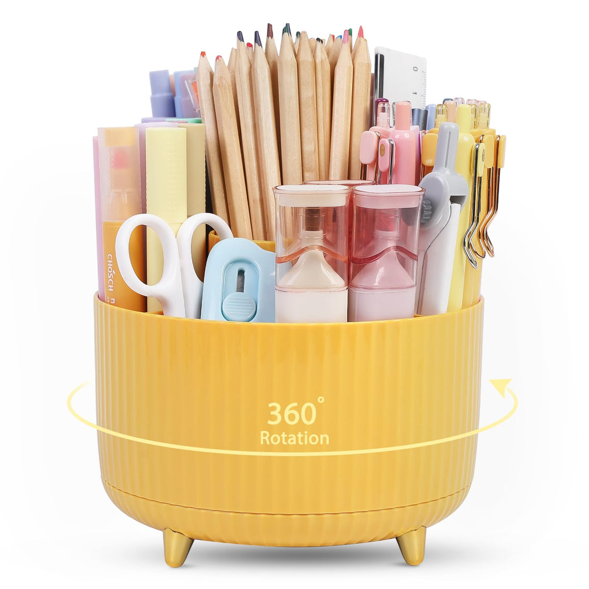 SKYDUE 360 Rotating Plastic Desk Pen Organizer with 5 Slots, Dual-Purpose Art Supply Pencil Cup for Office, School, Home