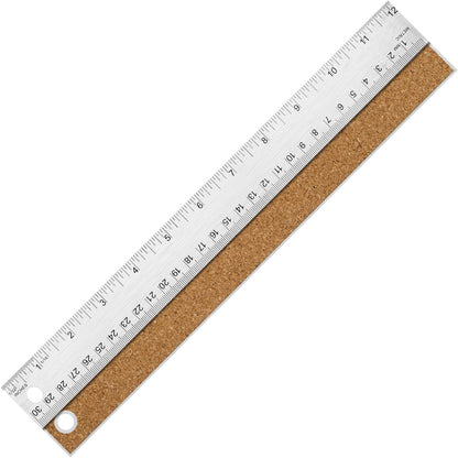 12+18 inch Metal Ruler with Cork Backing, Imperial & Metric Markings