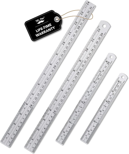 Mr. Pen- Metal Straight Edge Ruler, 4 pcs, 6", 8", 12", 14"