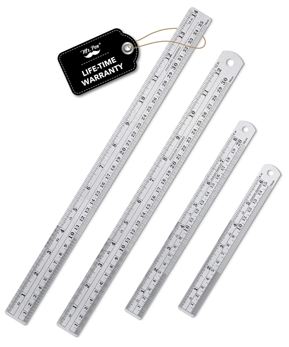 Mr. Pen- Metal Straight Edge Ruler, 4 pcs, 6", 8", 12", 14"