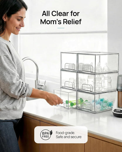 Vtopmart 4 Pack Small Clear Stackable Storage Drawers, Fits Narrow Spaces