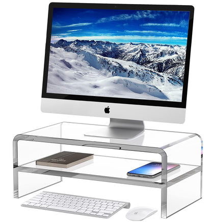 Egchi Clear Acrylic Monitor Stand Riser 2 Tier, 5.12 Inches High Clear Computer Desk Organizer Shelf for Multi Media PC Storage Laptop