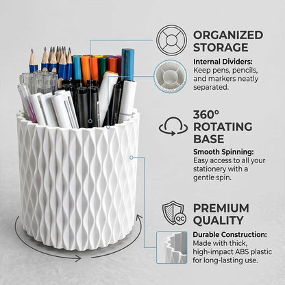 Lebenrich Rotating Pen Holder for Desk, 5 Slots Easthetic Pencil holder Desk Organizer Supplies and Accessories for Women Girls, Pencil Cup for Office Home Art Supply, White