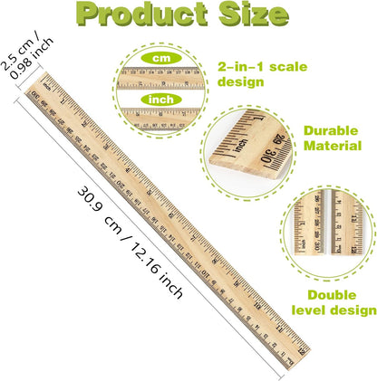 ZZTX 3 Pack Wooden Ruler 12 Inch（30 cm)