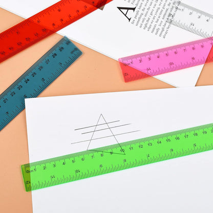 Unjoo Clear Plastic Ruler 12 Inch Straight Rulers, Assorted Colors (8 Pack)