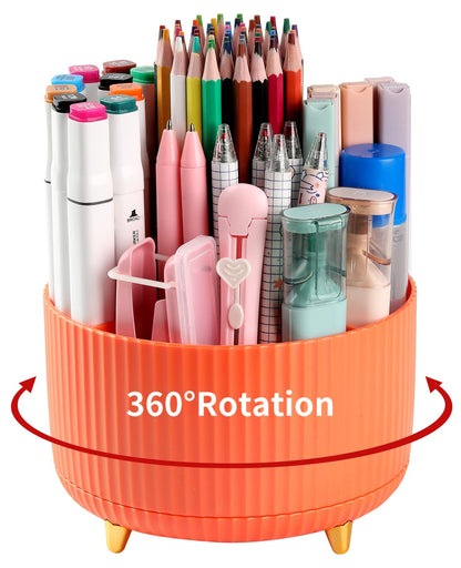 Desk Pencil Pen Holder, 5 Slots 360°Degree Rotating Pen Organizers for Desk, Desktop Storage Stationery Supplies Organizer, Cute Pencil Cup Pot for Office, School, Home, Art Supply, Dark Green