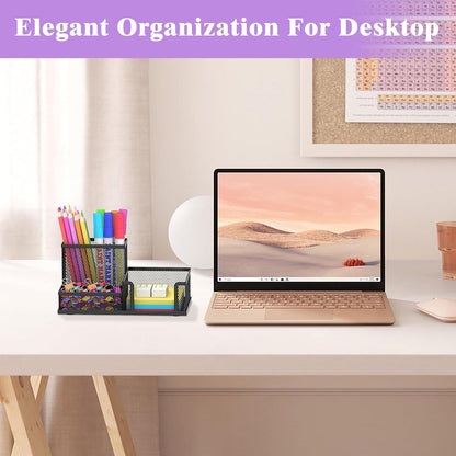 SUPEASY Pen Holder Desk Organizer, Office Supplies Pencil Holder with 3 Compartments, Desk Accessories and Workspace Organizers for Home School Classroom, Black