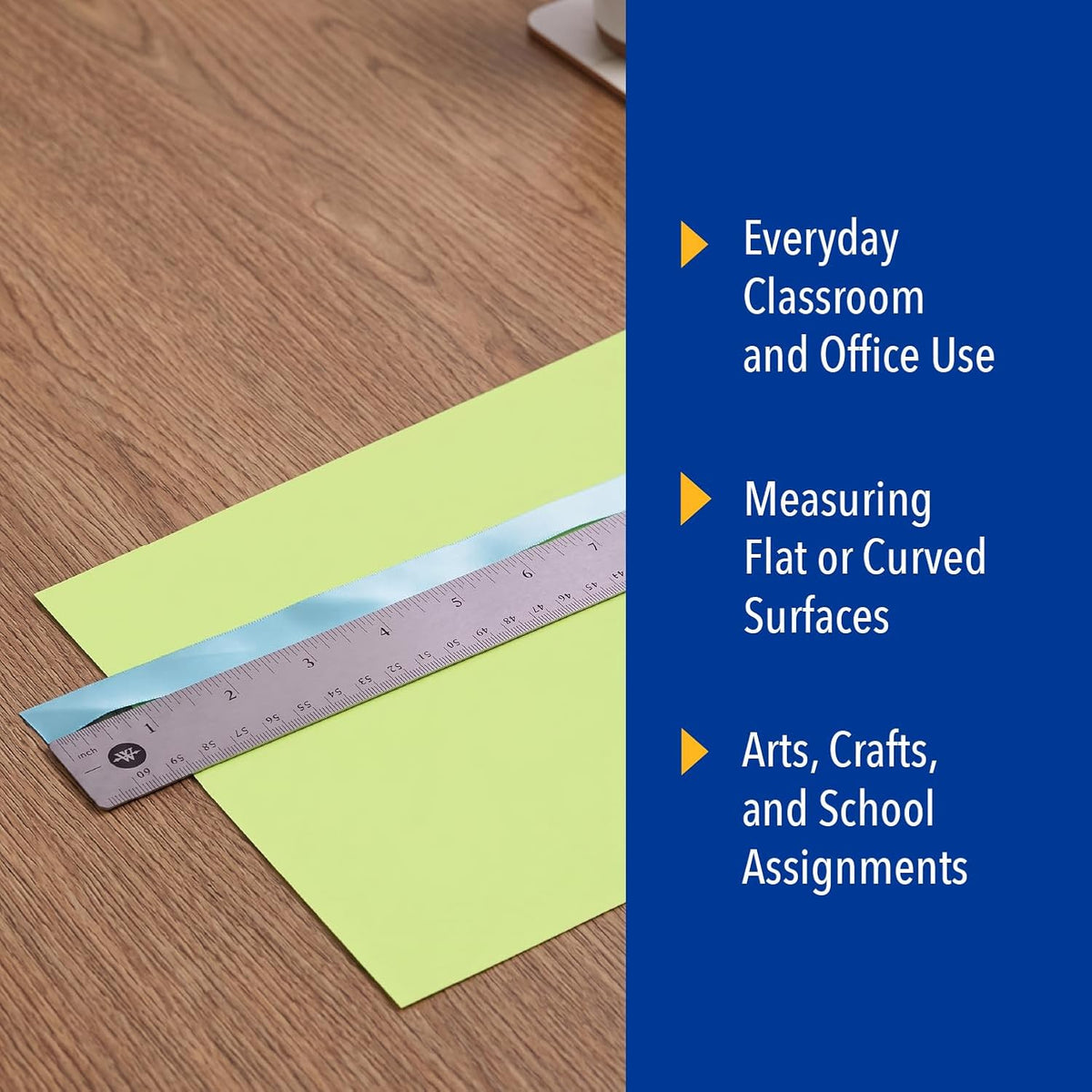 Westcott Stainless Steel Ruler, Zero-Center Scale with Non-Slip Cork Backing, Back-to-School, School Supplies, Classroom Supplies, 24-Inch