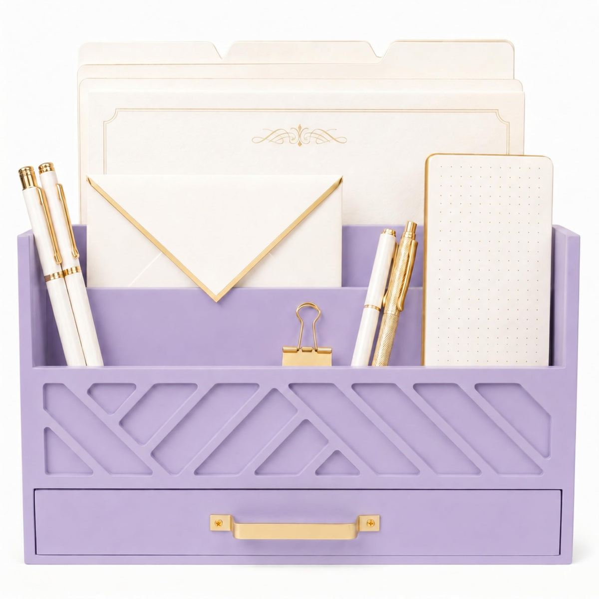 BLU MONACO | Wooden Mail Organizer with Drawer | Mail Organizer Countertop with 6 Compartments | Bill Holder for Desk | White Desktop Mail Sorter