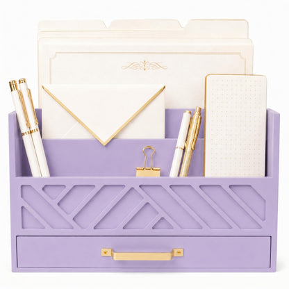 BLU MONACO | Wooden Mail Organizer with Drawer | Mail Organizer Countertop with 6 Compartments | Bill Holder for Desk | White Desktop Mail Sorter