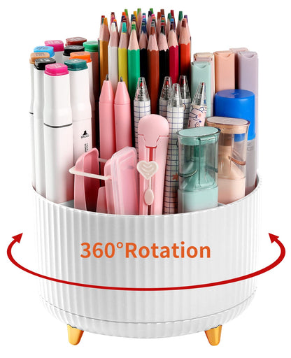 Desk Pencil Pen Holder, 5 Slots 360°Degree Rotating Pen Organizers for Desk, Desktop Storage Stationery Supplies Organizer, Cute Pencil Cup Pot for Office, School, Home, Art Supply, Dark Green