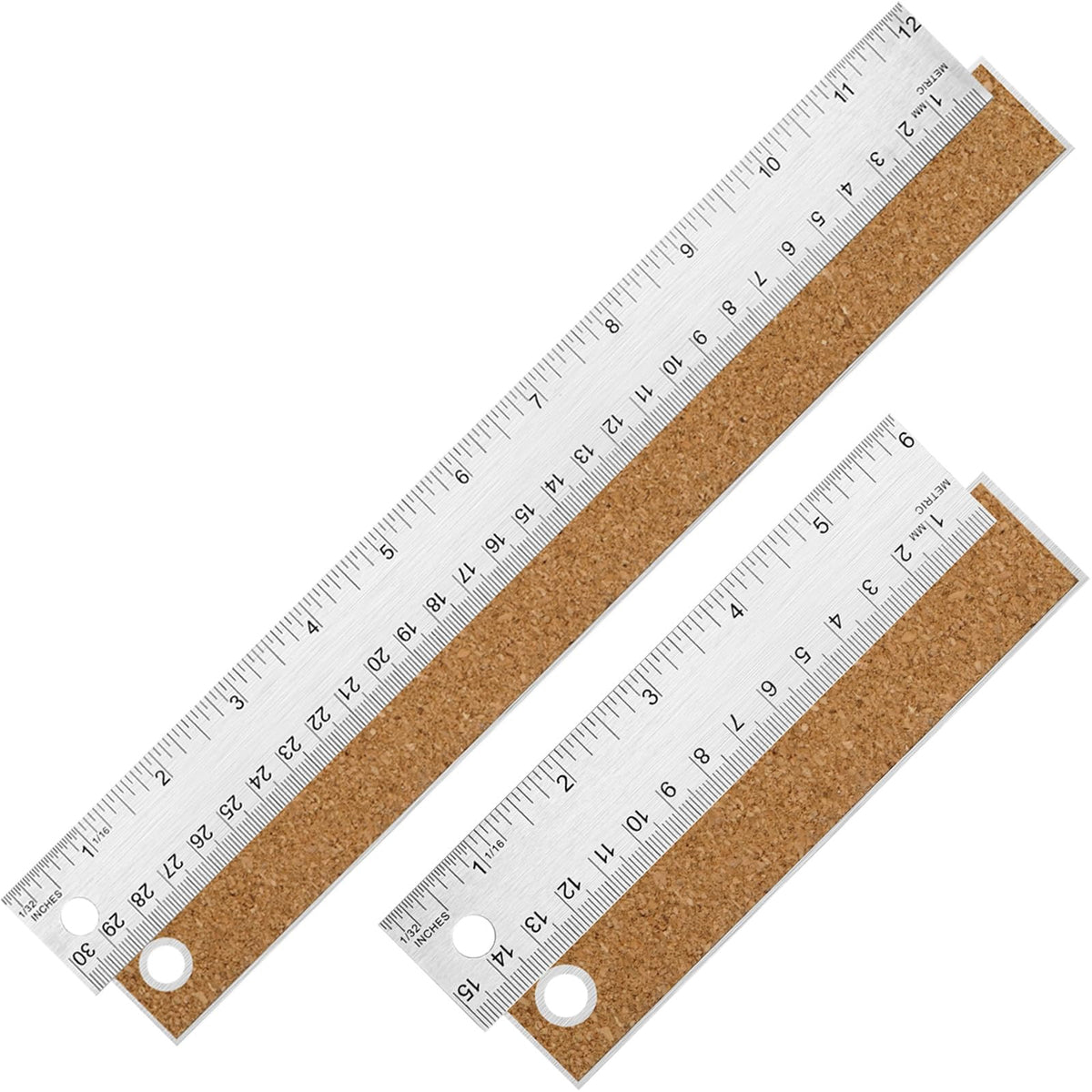 12+18 inch Metal Ruler with Cork Backing, Imperial & Metric Markings