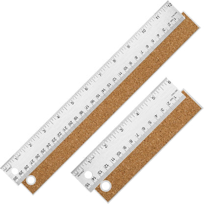 12+18 inch Metal Ruler with Cork Backing, Imperial & Metric Markings