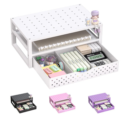 WALI Desk File Organizer, 4 Tier Desktop Paper Letter Tray Organizer with Drawer and 2 Pen Holders, Office Desk Accessories & Workspace Organizers for Office, Home, School Supplies, 1 Pack, Rose Gold