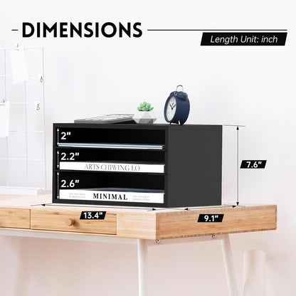 3 Tier Wood Desk Organizer, Mail Sorter and Paper Organizer for Desk, Black