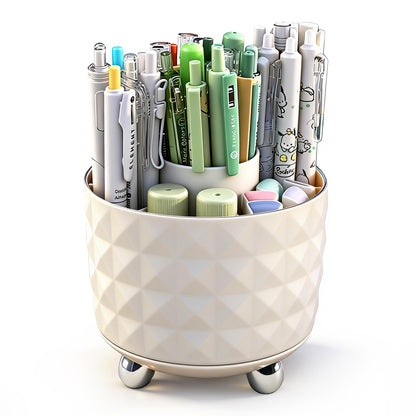 GOTOBA Dark Green Pen Pencil Holder for Desk, 360° Rotating Pen Organizer, Green Office Supplies, Cute Pen Holder, 6-Compartment Pencil Holder Rotating