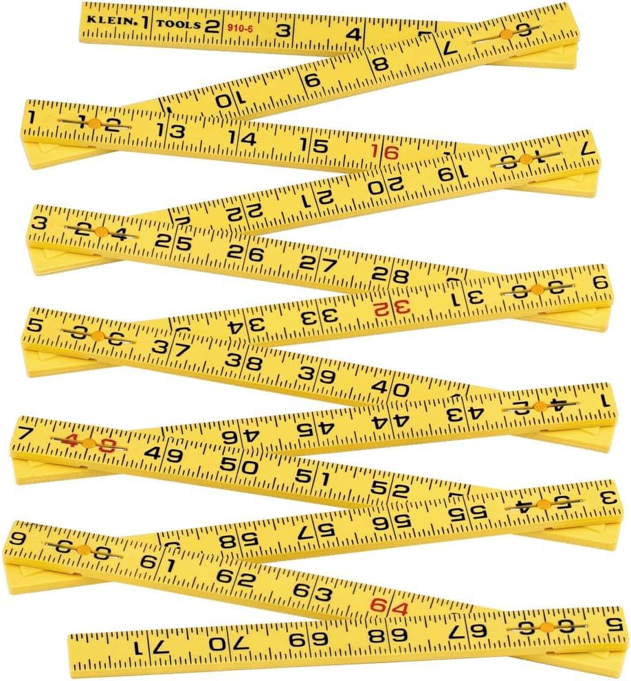 Klein Tools 910-6 Folding Ruler 6-Foot, Durable Fiberglass, Inside Reading