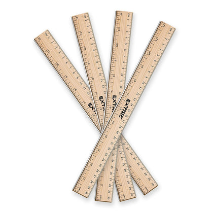 EXTRIC Ruler 12 Inch Wooden Ruler with Metal Edge for Kids 4 Pack