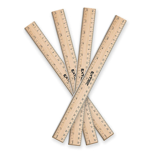 EXTRIC Ruler 12 Inch Wooden Ruler with Metal Edge for Kids 4 Pack