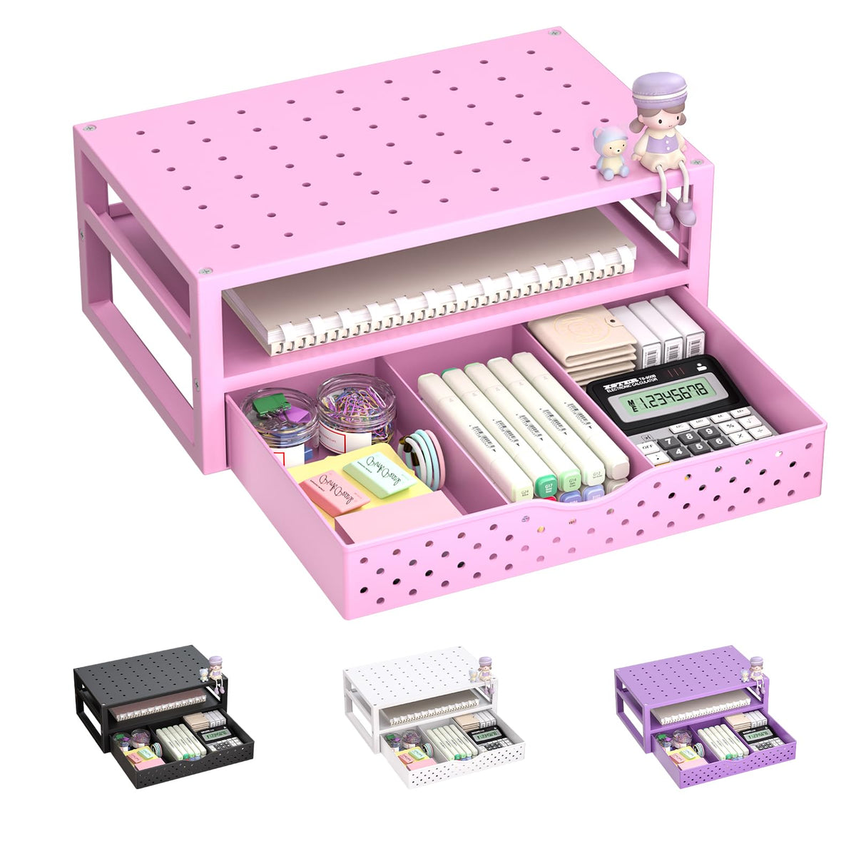 WALI Desk File Organizer, 4 Tier Desktop Paper Letter Tray Organizer with Drawer and 2 Pen Holders, Office Desk Accessories & Workspace Organizers for Office, Home, School Supplies, 1 Pack, Rose Gold