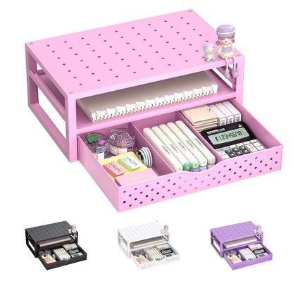 WALI Desk File Organizer, 4 Tier Desktop Paper Letter Tray Organizer with Drawer and 2 Pen Holders, Office Desk Accessories & Workspace Organizers for Office, Home, School Supplies, 1 Pack, Rose Gold