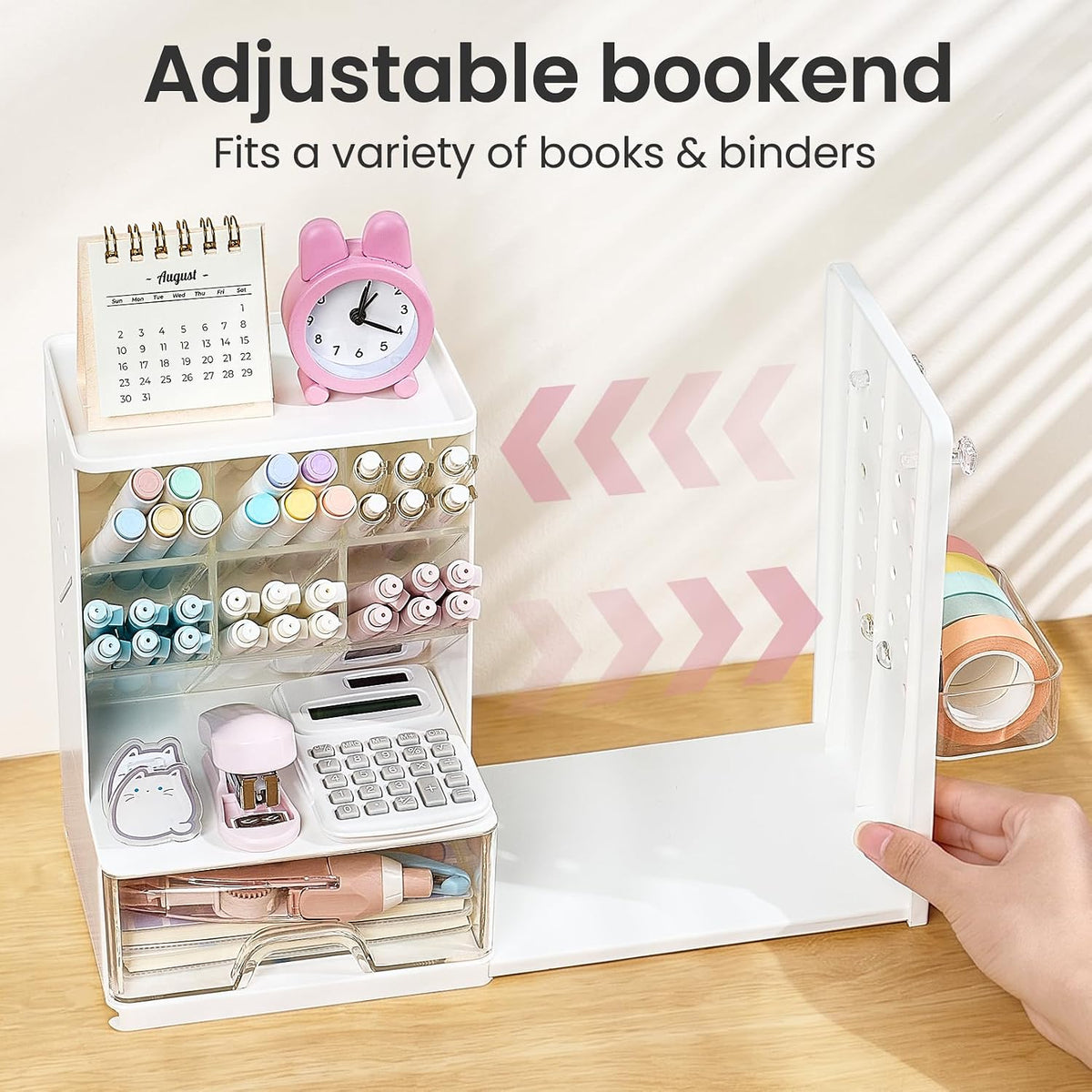 Sooez Desk Organizer with Bookends, Pegboard & Drawer, Pen & Pencil Holder