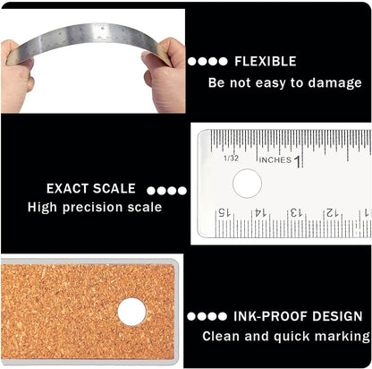 12 Inch Metal Ruler Stainless Steel Metal Ruler with Cork Backing, Non-Slip Rulers with Inch and Centimeters, Straight Edge Cork Base Rulers for Student School Office Drafting Tools