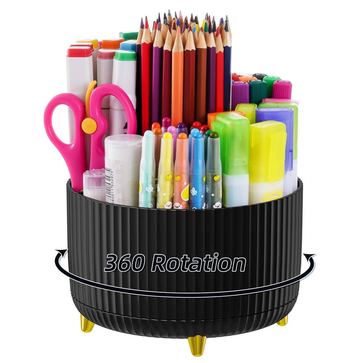Marbrasse Desk Organizer, 360-Degree Rotating Pen Holder, Desk Organizers and Accessories with 5 Compartments Pencil Holder, Art Supply Storage Box Caddy for Office, Home（White）