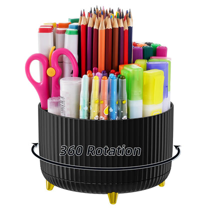 Marbrasse Desk Organizer, 360-Degree Rotating Pen Holder, Desk Organizers and Accessories with 5 Compartments Pencil Holder, Art Supply Storage Box Caddy for Office, Home（White）