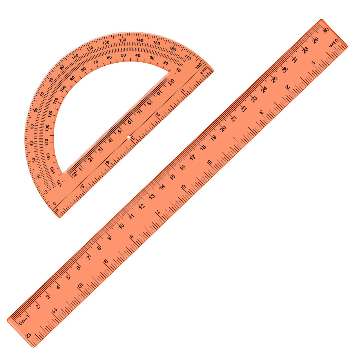 Zonon 2 Pcs 12 Inch Clear Ruler and 6 Inch Plastic Protractor Set, Clear