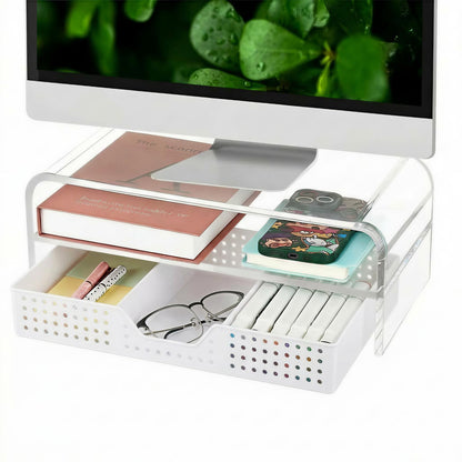 OPNICE Desk Organizer and Accessories, 2-Tier Computer Monitor Stand Riser with Drawer and 2 Pen Holders, Laptop Stand, Office Desk Accessories for Office Supplies, Black