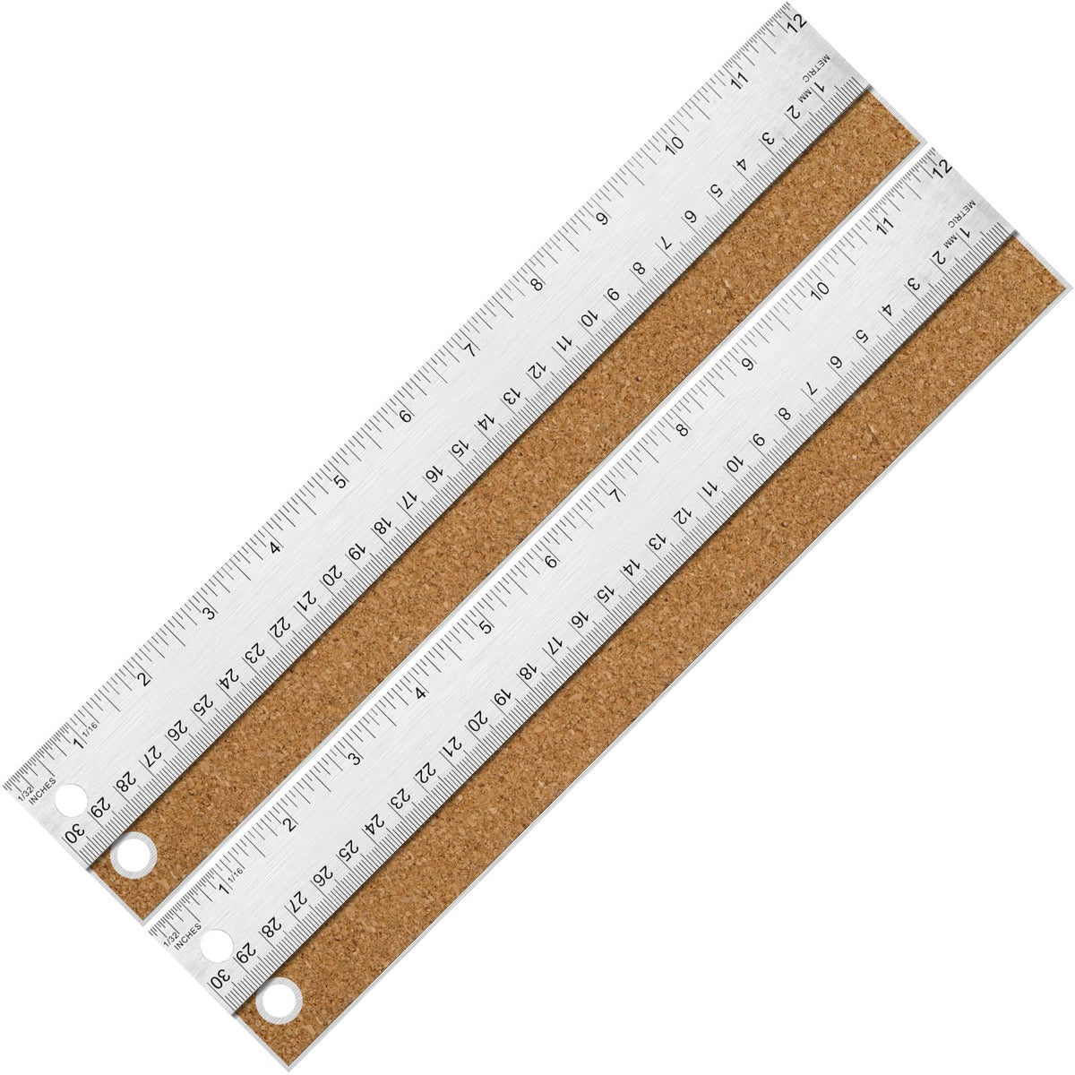 12+18 inch Metal Ruler with Cork Backing, Imperial & Metric Markings