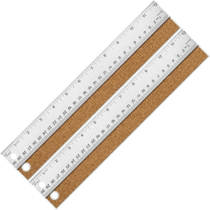 12+18 inch Metal Ruler with Cork Backing, Imperial & Metric Markings