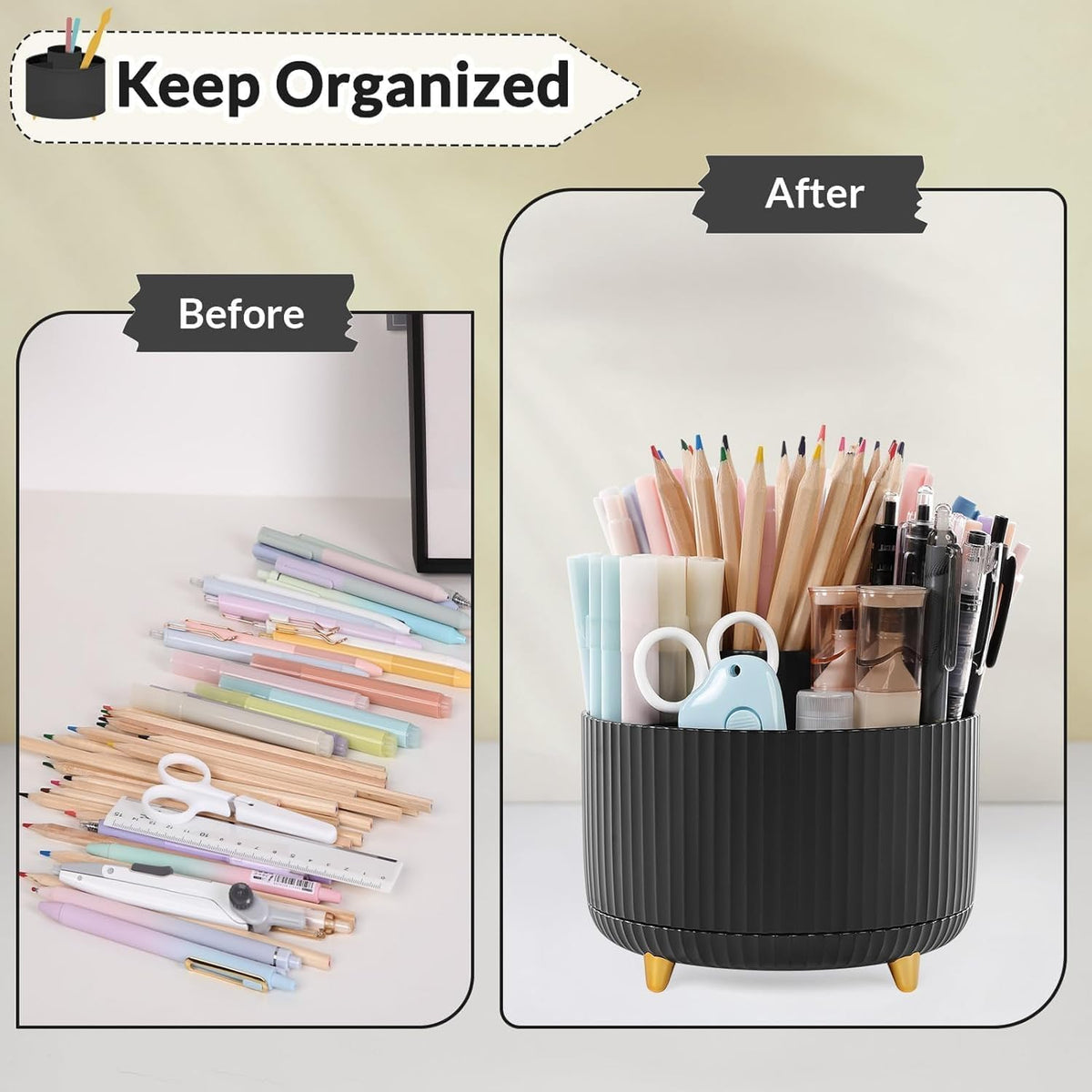 SKYDUE 360 Degree Rotating Desk Organizer, Pencil Pen Holder for Desk