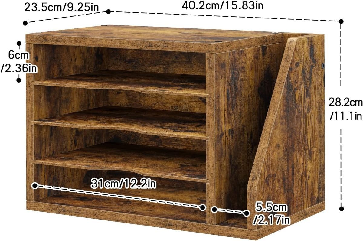 Wooden Mail Organizer, Desk Organizer with 3 Adjustable Shelves