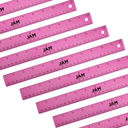 JAM PAPER Strong Aluminum Ruler - 12 Inch - Metal Ruler with Non-Skid Cork Backing - Lime Green - Sold Individually