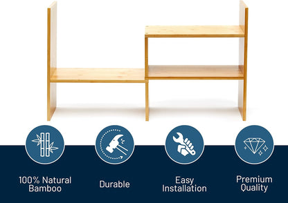 RoyalHouse Natural Bamboo Desktop Organizer, Attractive Design, Stand Shelf for Books, Accessories and More, Home D?cor, Ideal Gift for Family & Friends