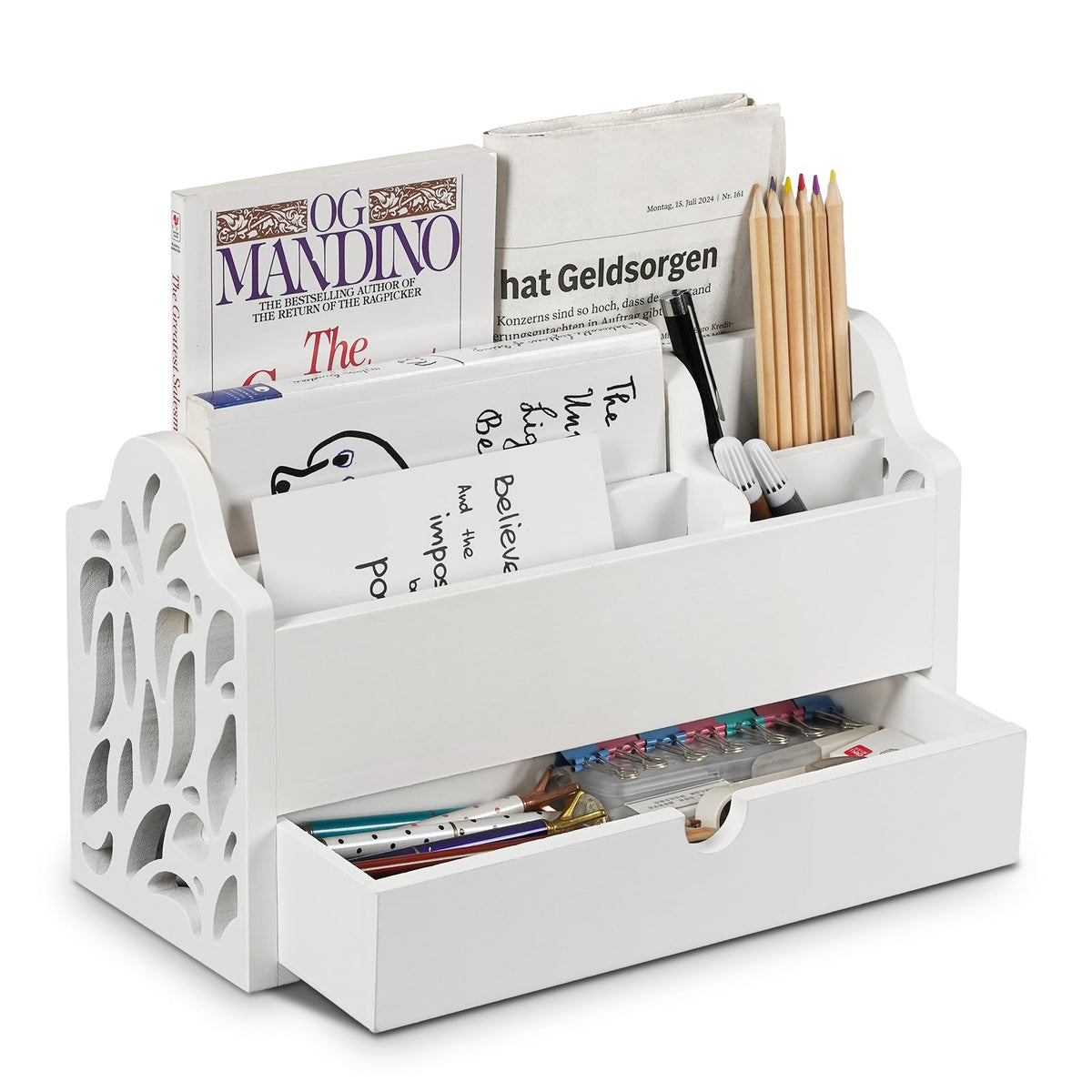 Desk Organizer with Drawer Wood File Office Mail Organizer Countertop
