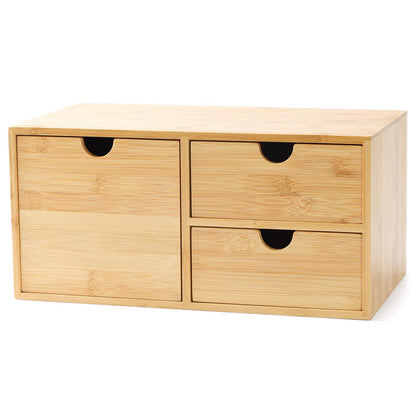 Bamboo Desk Organizer with Drawers, 3-Drawer Desktop Storage Box