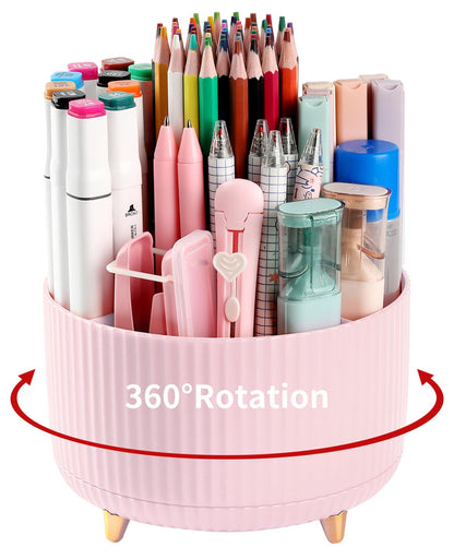 Desk Pencil Pen Holder, 5 Slots 360°Degree Rotating Pen Organizers for Desk, Desktop Storage Stationery Supplies Organizer, Cute Pencil Cup Pot for Office, School, Home, Art Supply, Dark Green