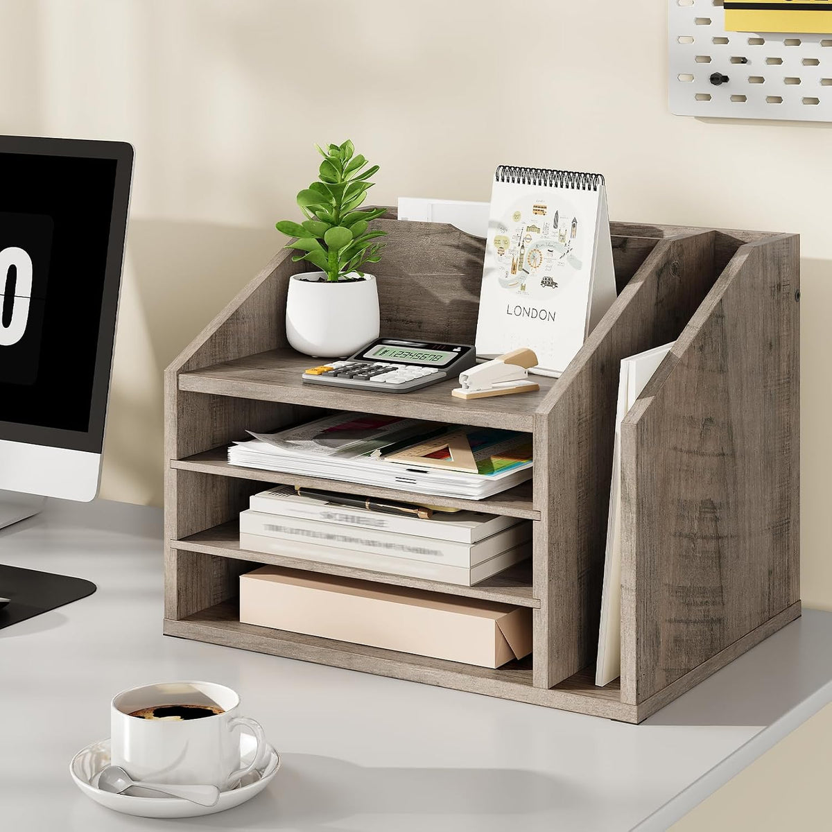 CHOEZON Wooden Desk Organizer with Adjustable Partitions