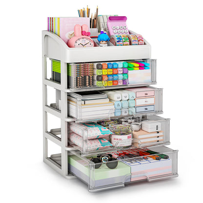 Desk Organizer with Drawers, 3 Drawers Storage Organizer, Desktop Storage Drawers for Office/School Supplies, Plastic Stationary Makeup Organizer, Desk Storage Box for Office, School, Home