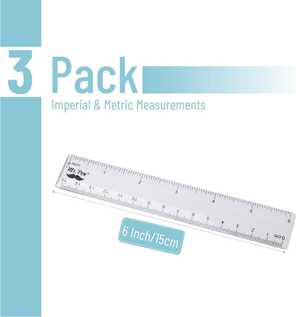 Mr. Pen- Plastic Rulers, 6 Inch, 3 Pack, Easy-to-Read Markings
