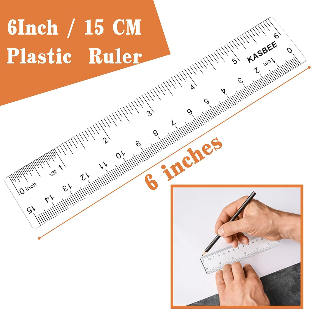 6 Inch Ruler, Clear Plastic Ruler, 2PCS