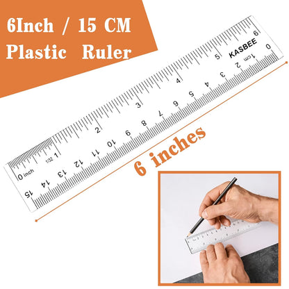 6 Inch Ruler, Clear Plastic Ruler, 2PCS