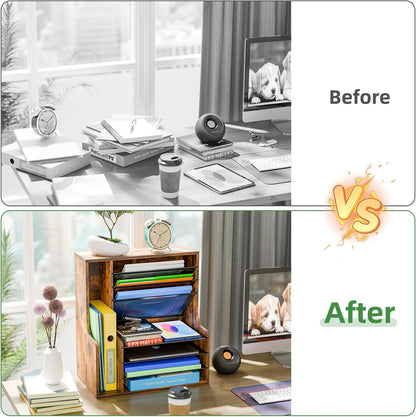 Simple Trending 7- Tier Desk File Organizer, Paper Organizer, Rustic Brown